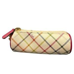 Coach Golf Ball Pouch Case Multicolor Tattersall Plaid Coated Canvas Pink‎ Trim